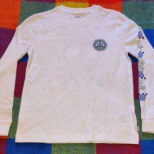 *NEW* VANS 🛹 Women's Long Sleeve T-Shirt XS White Peace/Flowers Checkerboard LS